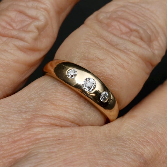 Antique Gypsy Ring • 18k Gold Diamond Band • Victorian Wedding Ring • Solid Gold Birthstone Jewelry