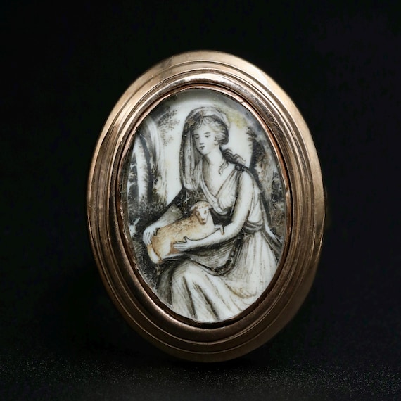 14k Gold Georgian Mourning Ring • Antique Memorial Estate Jewelry • Size 8.5