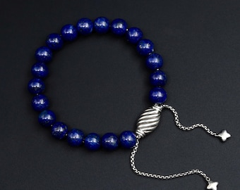 David Yurman Lapis Lazuli Spiritual Bead Bracelet • Sterling Silver Adjustable • Vintage Gemstone Jewelry