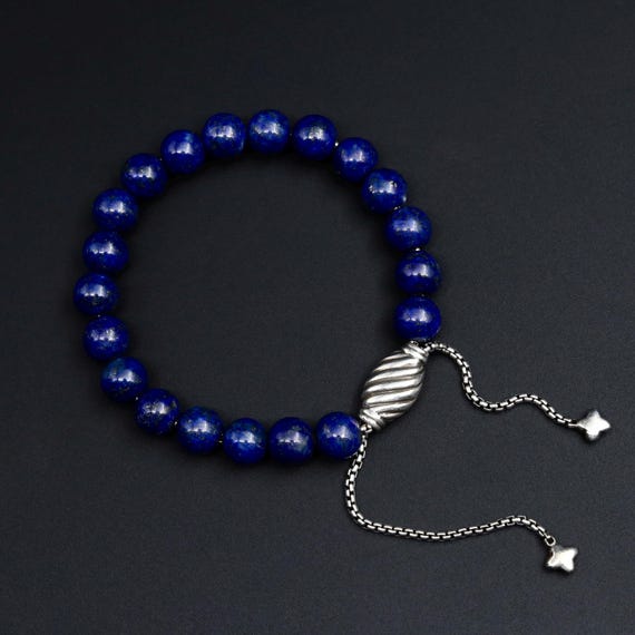 David Yurman Lapis Lazuli Spiritual Bead Bracelet • Sterling Silver Adjustable • Vintage Gemstone Jewelry