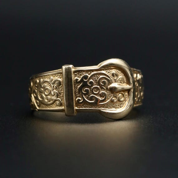 10k Gold Buckle Ring • Vintage Wide Mens Wedding Band • Gold Stacking Ring Size 10.5