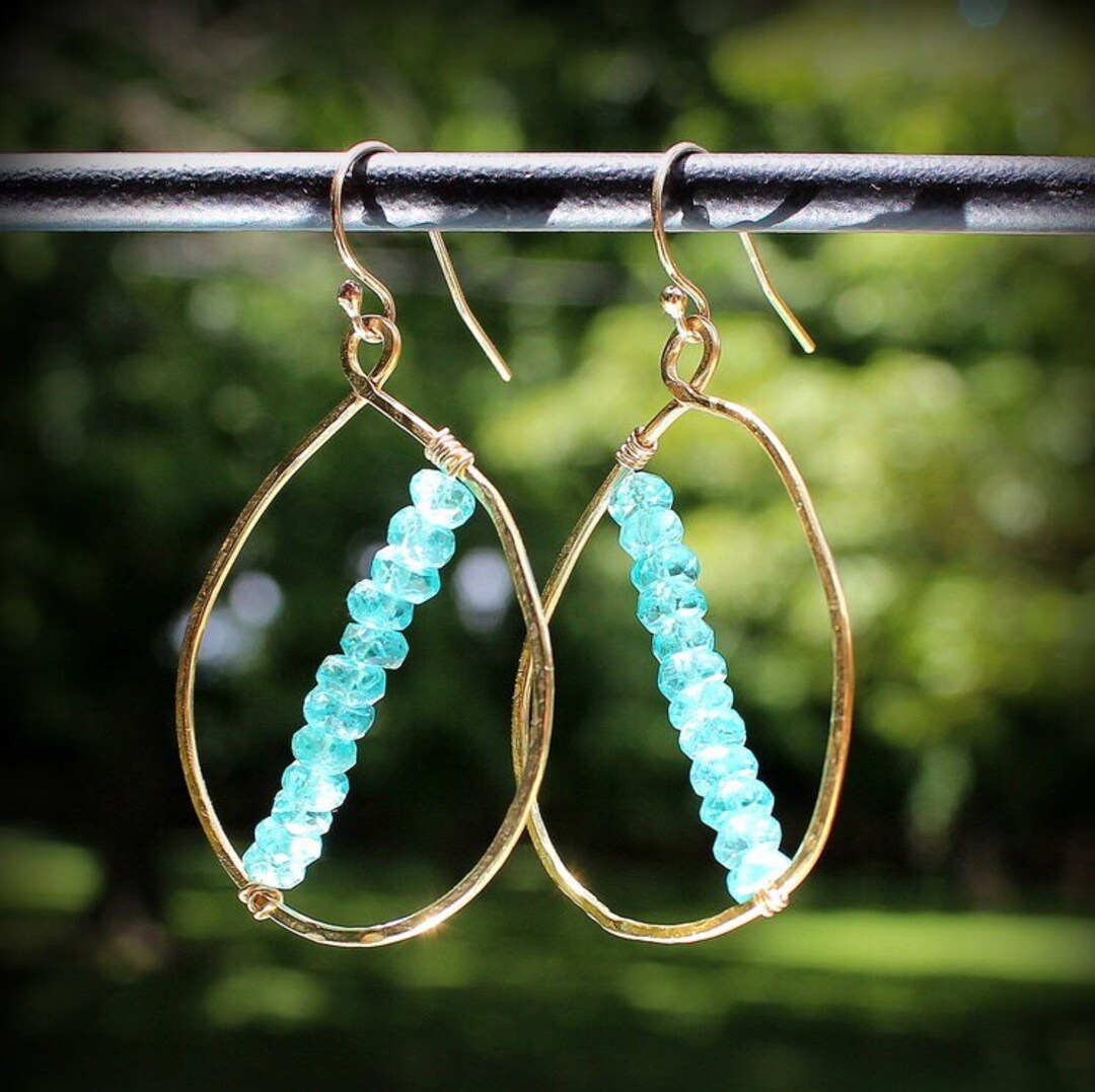 Blue Apatite and Gold Hoop Earrings Apatite Jewelry Simple Etsy