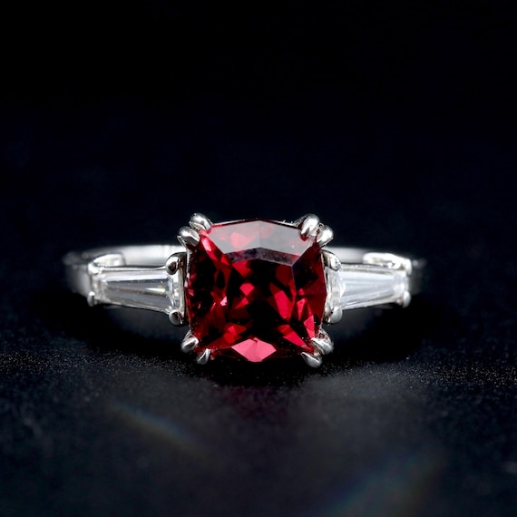 Platinum Garnet Engagement Ring • Gothic January Birthstone Jewelry • Vintage Ring Size 7-1/4