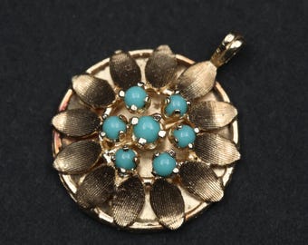Colgante de flor turquesa en oro de 14 k • Collar vintage con piedra de nacimiento de diciembre