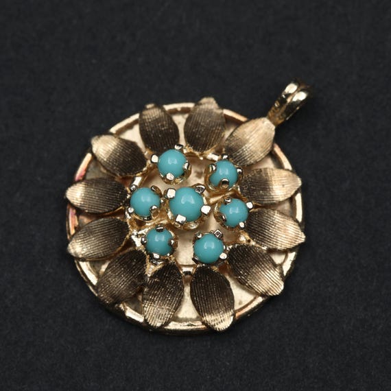 14k Gold Turquoise Flower Pendant • Vintage December Birthstone Necklace