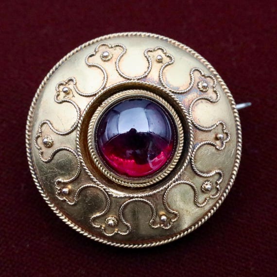 Antique Victorian Tourmaline  Brooch • Gold Lapel Pin • Gemstone Mourning Jewelry c.1860