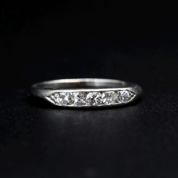 Platinum Diamond Wedding Band • Dainty Women's Pinky Ring • Art Deco Stacking Ring • Size 4.75