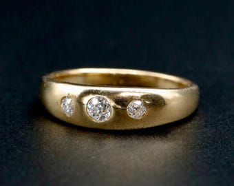 Anillo antiguo de estilo gitano • Anillo de oro de 18k con diamantes • Anillo de boda victoriano • Joyería de oro macizo con piedra natal • Talla 7