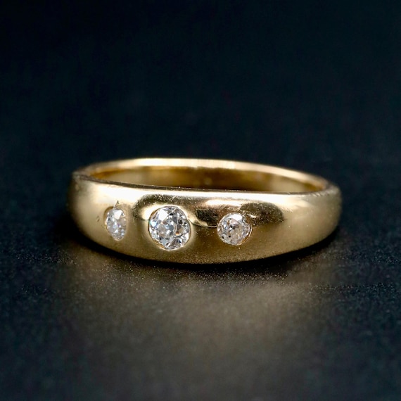 Antique Gypsy Ring • 18k Gold Diamond Band • Victorian Wedding Ring • Solid Gold Birthstone Jewelry • Size 7