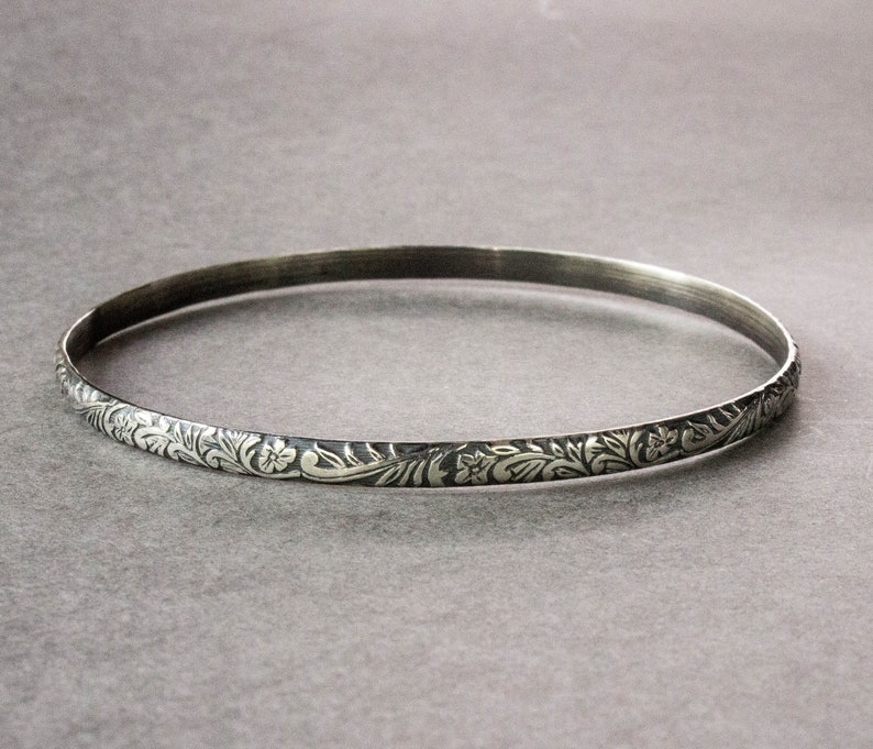 Flower Bangle Bracelet Sterling Silver Bangle Bracelet Boho Etsy