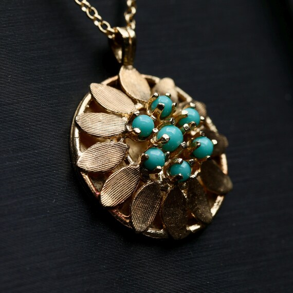 14k Gold Turquoise Flower Pendant • Vintage December Birthstone Necklace
