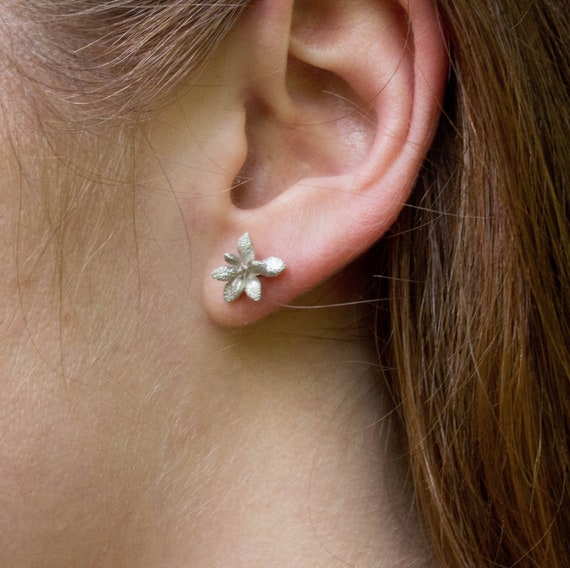 Succulent flower earrings; Sterling silver stud earrings