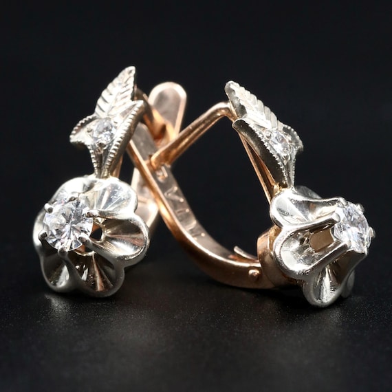 14k Gold Diamond Bridal Earrings • Fine Estate Bridal Jewelry • Mother off the Bride Floral Earrings