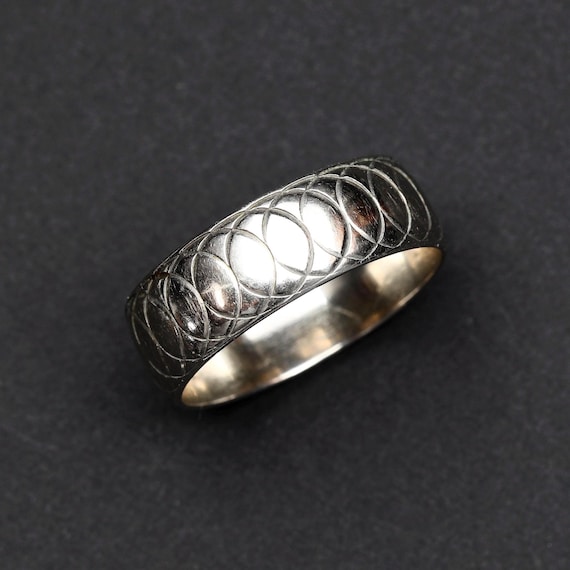 Mens Wedding Band • Vintage 14k Solid White Gold • Wide 1980s Heavy Band • Size 11.75