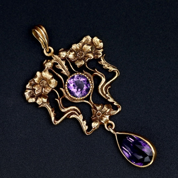 Antique Amethyst Pendant • 14k Gold Pendant • Art Nouveau Jewelry • 6th Anniversary or Birthstone Gift