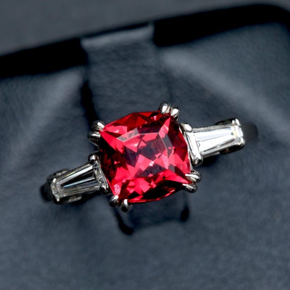 Platinum Garnet Engagement Ring • Gothic January Birthstone Jewelry * Vintage Ring