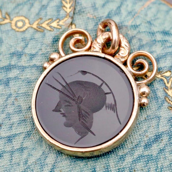 Victorian Intaglio Pendant • Antique Carnelian Roman Soldier Gold Filled Charm