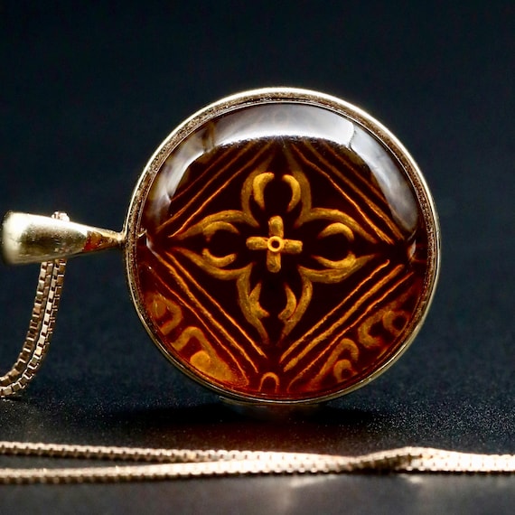 14k Solid Gold Amber Pendant Necklace • Vintage Gold Chain • Fine Estate Jewelry