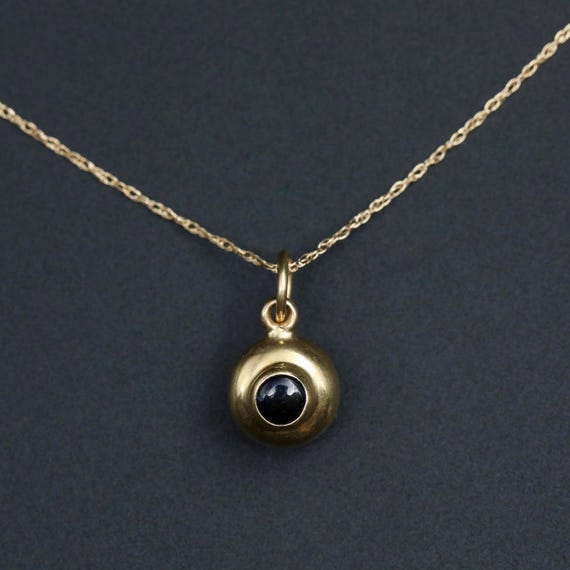 14k Gold Sapphire Charm Pendant • Solid Gold Ball Necklace Charm • Dainty Minimalist Jewelry