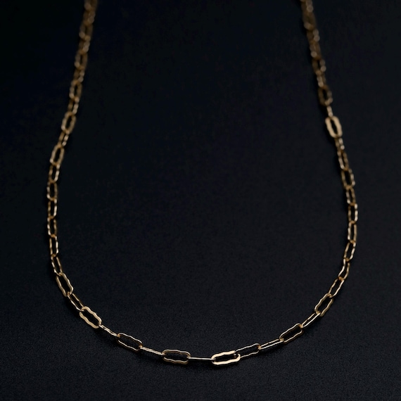 Vintage 10K Gold Chain • Solid Gold Layering Necklace • 16 Inch Paperclip Chain • Dainty Minimalist Jewelry