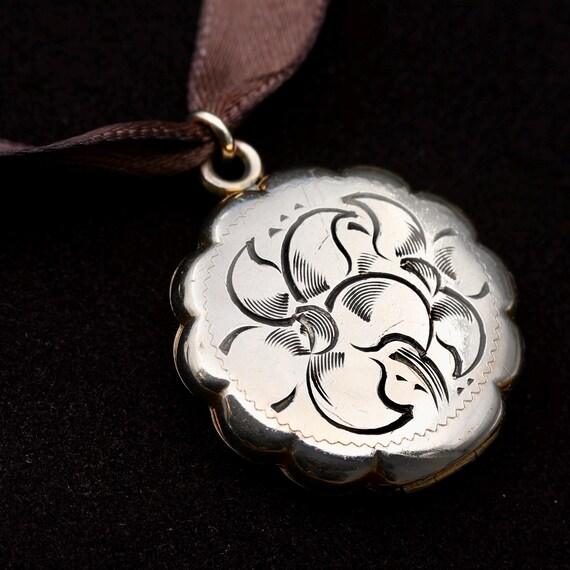 Vintage Engraved Flower Locket • February Birth Flower • Gold Filled Estate Jewelry