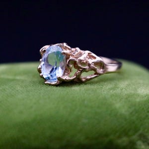 70s Vintage Aquamarine Ring, Solid Gold Gemstone Ring, March Birthstone Jewelry, Something Blue, 19th Anniversary Gift