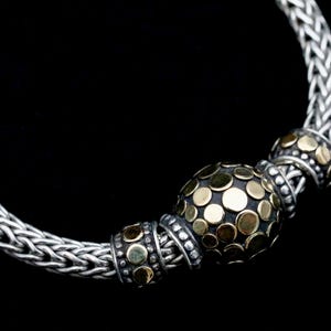 Vintage Chunky Mixed Metal Necklace Jewelry, 18k Gold Statement Collar Necklace, John Hardy Designer Jewelry