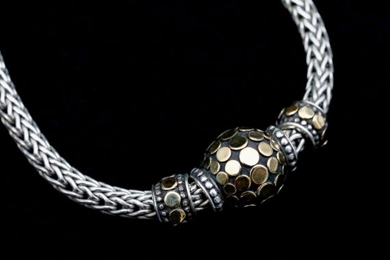 Vintage John Hardy Gold Dot Necklace • Sterling Silver & 18k Bead Chain • Mixed Metal Designer Jewelry