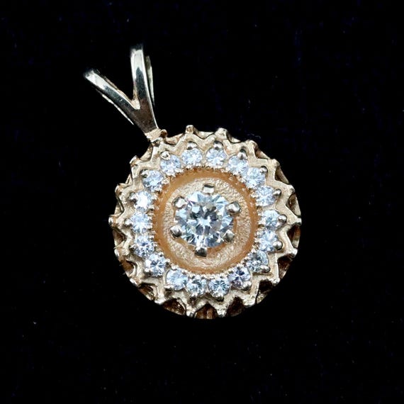 Vintage Diamond Pendant • 14k Solid Gold • 0.56ct Halo Necklace • Fine Diamond Jewelry