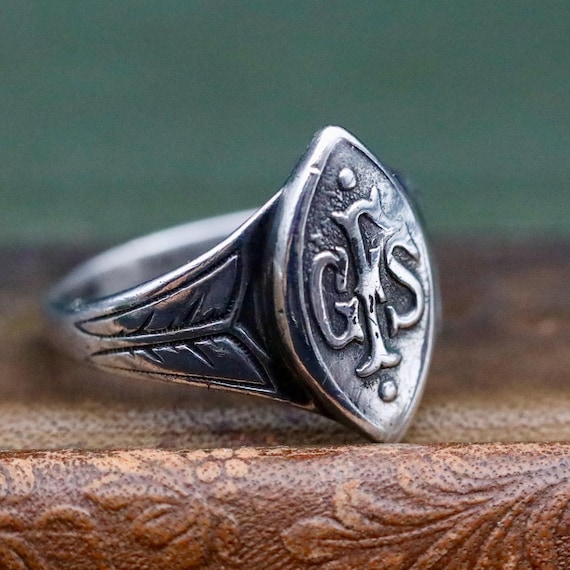 Antique Sterling Silver GFS Signet Ring • Girls’ Friendly Society • Edwardian Engraved Shield Ring