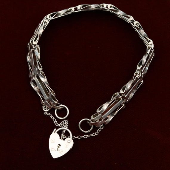 925 Silver Vintage Heart Chain Bracelet • Chunky Sterling Gate Chain