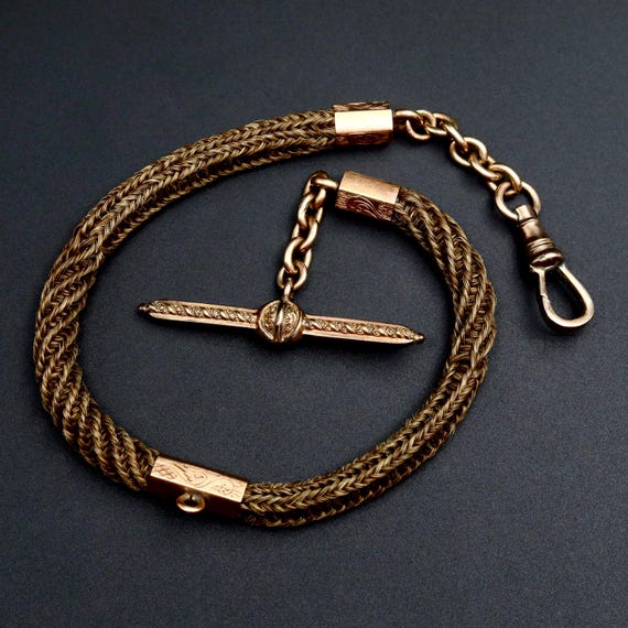 Victorian Mourning Hair Work Pocket Watch Chain • Antique Memento Mori Jewelry