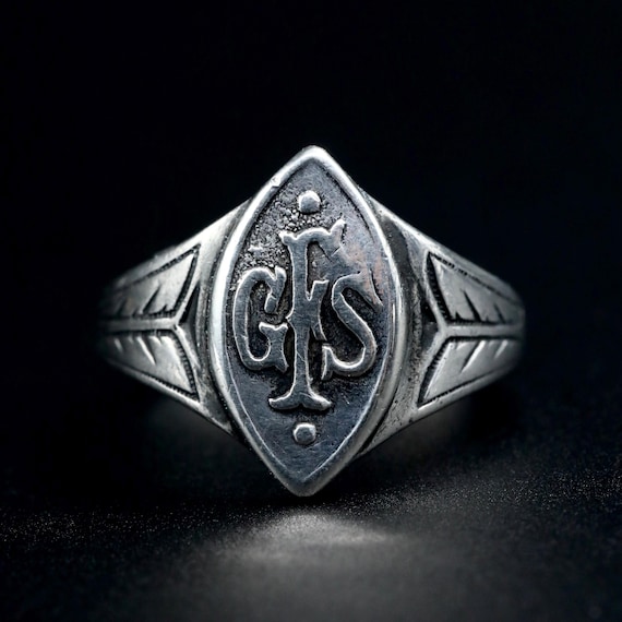 Sterling Silver Signet Ring • GFS Girls’ Friendly Society • Antique Edwardian Shield Ring Size 5.5