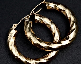 Pendientes de aro vintage de oro de 14k • Aros de oro macizo auténtico • Pendientes clásicos minimalistas