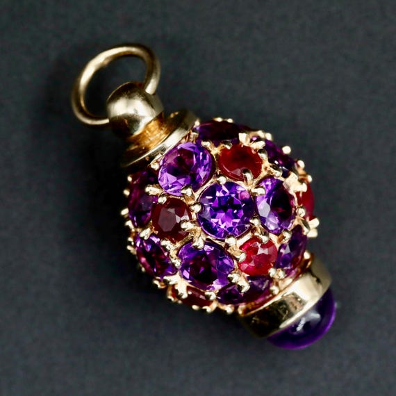 Vintage 14k Solid Gold Gemstone Pendant • Amethyst & Ruby Birthstone Necklace