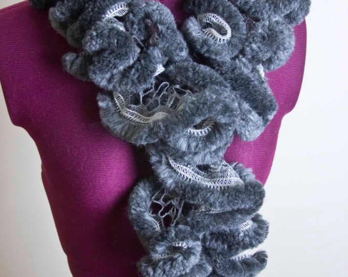 Gray Arctic Faux Fur Ruffle Scarf Ready to Ship Etsy
