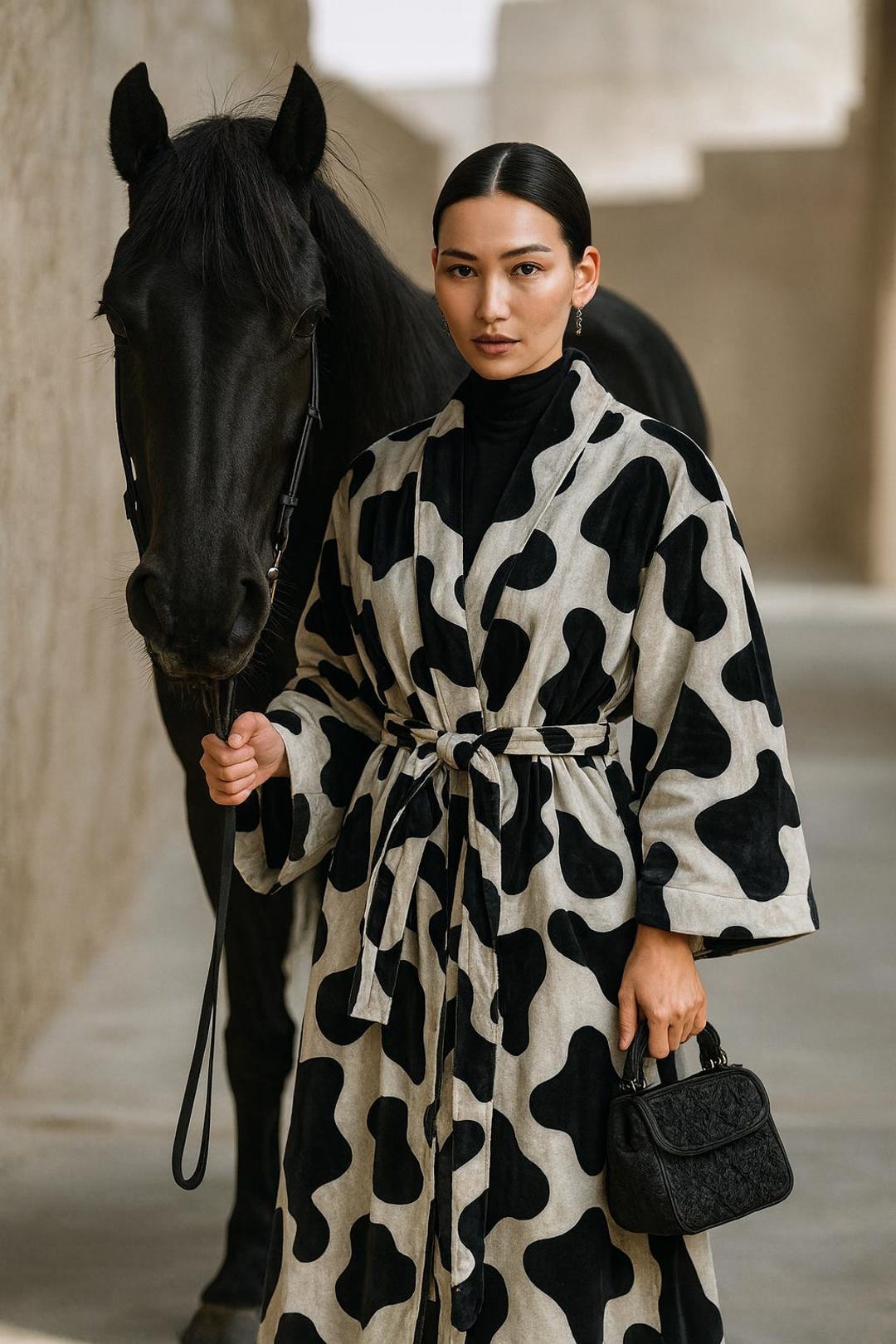 Velvet Cow Print Reversible Kimono – Grey & Black Reversible Robe ...