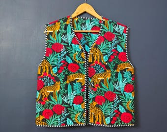 Reversible Quilted Vest | Cotton Waistcoat Women | Boho Layering Vest | Tie Front Gilet | Handmade Quilted Jacket