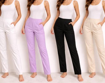 pour femme 100 % coton avec poches | Pantalon d'été léger