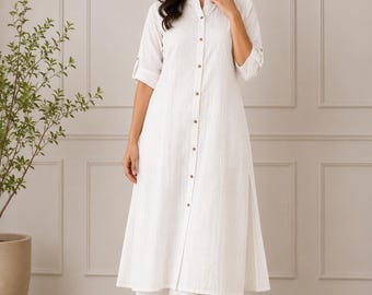 Elegant White Cotton Co-Ord Set for Women | Minimal Kantha Kurti Palazzo Outfit
