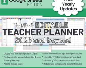 Editable Teacher Lesson Planner | Google Sheets, Yearly Updates (Instant Access)