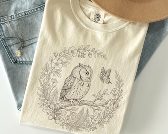 Vintage Owl Shirt, Nature Shirt, Cottagecore Shirt, Wildlife Tee, Comfort Colors Tee, Cute Summer Tee