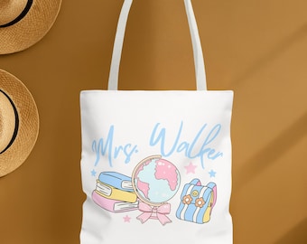 Personalized Teacher Tote Bag, Custom Name Teacher Gift, Back to School Gift for Teacher, Cute Classroom Tote, Teacher Appreciation Bag