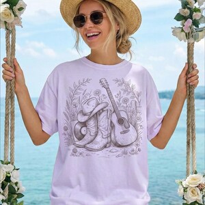 Countrymusik-T-shirt, western-outfit-T-shirt, konsertkväll-T-shirt, cowboystöveltopp, resa till Nashville-present bild 15