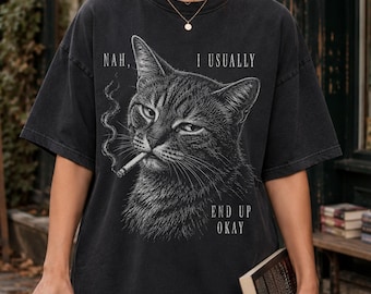 Maglietta divertente con gatto, maglietta per la stagione accogliente, regalo per amanti dei gatti, maglietta per mamme di gatti, maglietta vintage con gatto, maglietta autunnale, maglietta sarcastica, maglietta dai colori comodi, maglietta grafica