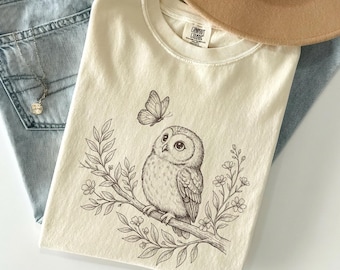 Comfort Colors Owl Shirt, Soft Calm Aesthetic Tee, Quiet Nature Animal T Shirt