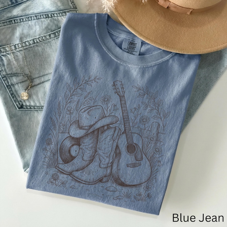 Countrymusik-T-shirt, western-outfit-T-shirt, konsertkväll-T-shirt, cowboystöveltopp, resa till Nashville-present bild 18