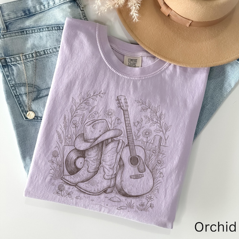 Countrymusik-T-shirt, western-outfit-T-shirt, konsertkväll-T-shirt, cowboystöveltopp, resa till Nashville-present bild 14