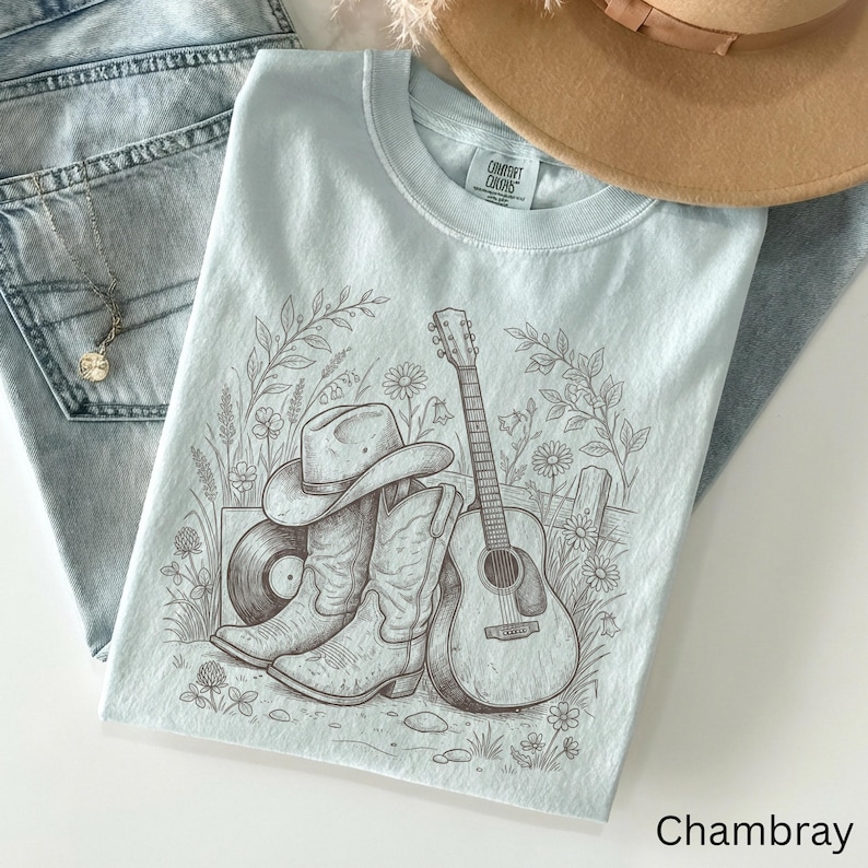 Countrymusik-T-shirt, western-outfit-T-shirt, konsertkväll-T-shirt, cowboystöveltopp, resa till Nashville-present bild 12