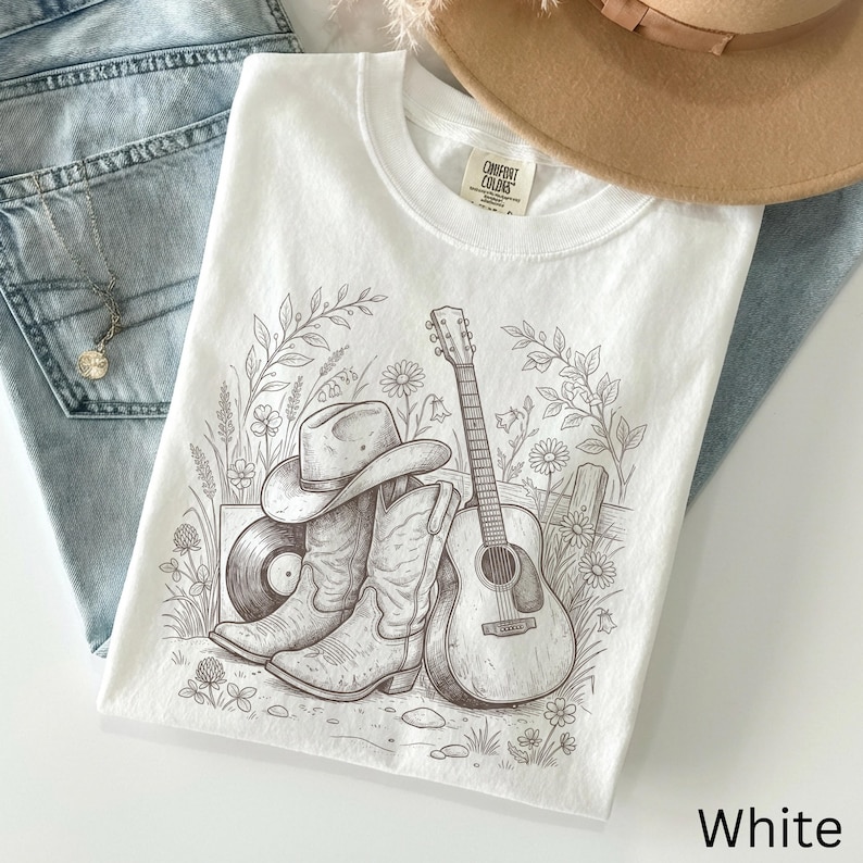 Countrymusik-T-shirt, western-outfit-T-shirt, konsertkväll-T-shirt, cowboystöveltopp, resa till Nashville-present bild 8